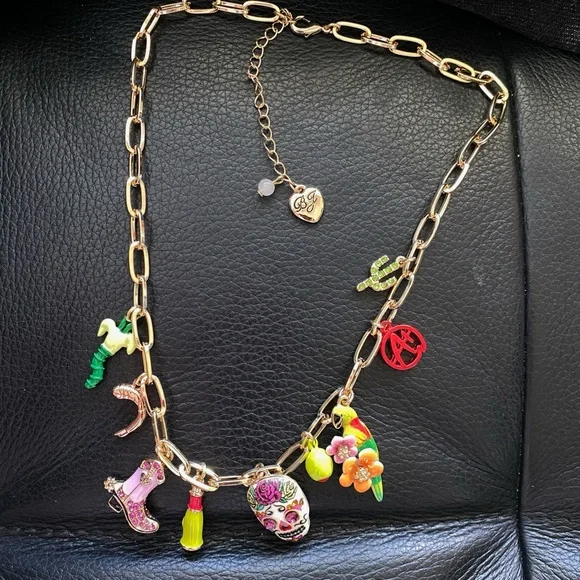 Betsey Johnson Gold and Red Necklace with Playful Charms NEW - Picture 2 of 6